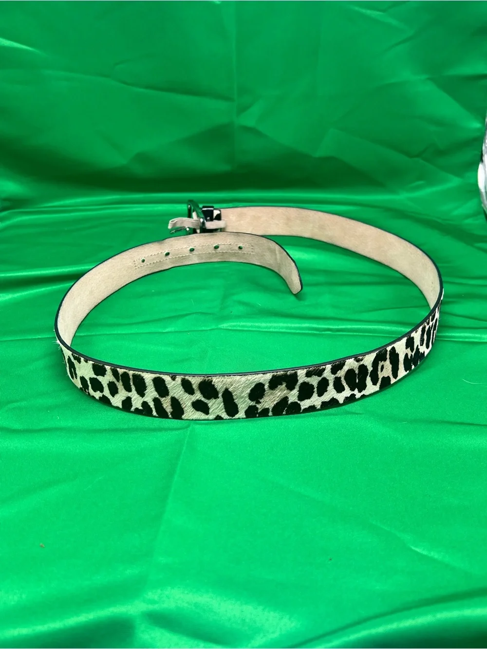 White House Black Market Leopard Print Leather Belt - Black and White